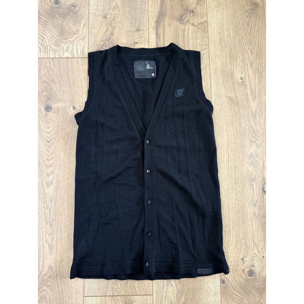 G-STAR L raw merino wool button vest Black preppy Embroidered Sleveless sweater